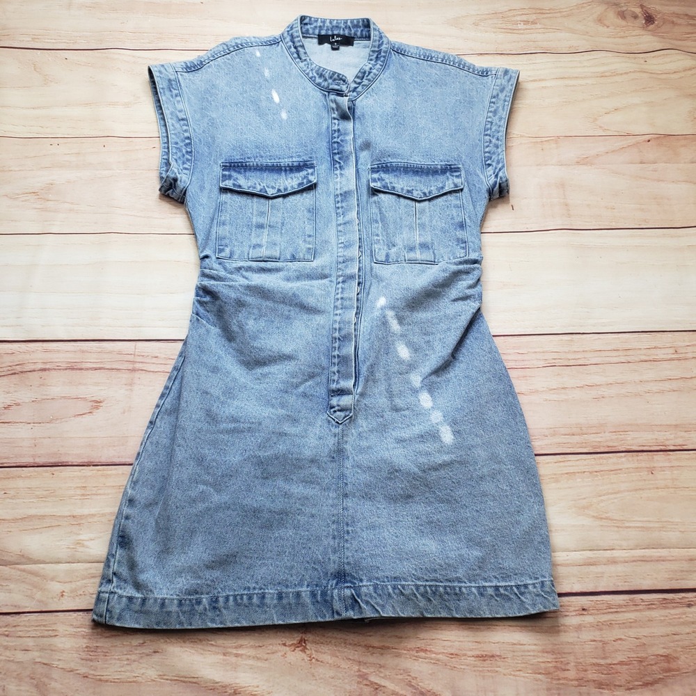 Lulusโ Denim Mini Dress Womens Small Light Blue Sleeveless Utility Cotton 31963